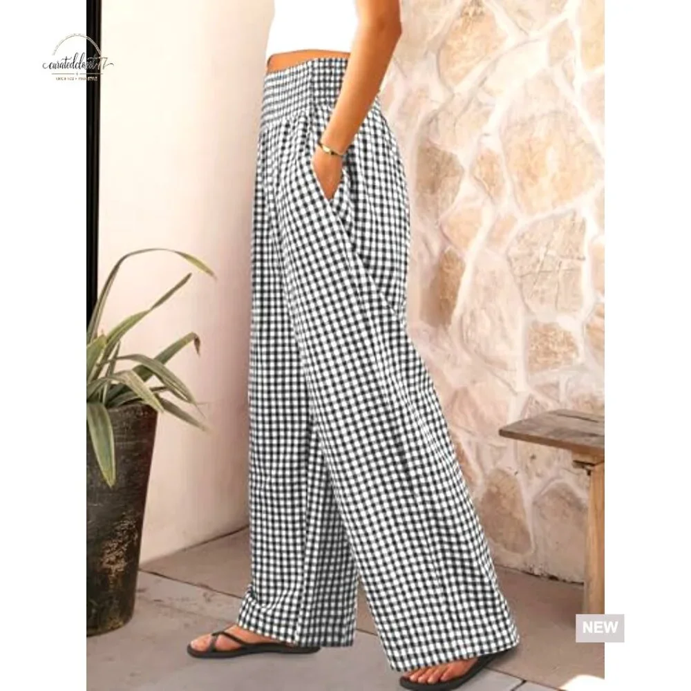 Wide Leg Palazzo Pants High Waisted Lounge Casual Trousers with Pockets - Picture 3 of 7